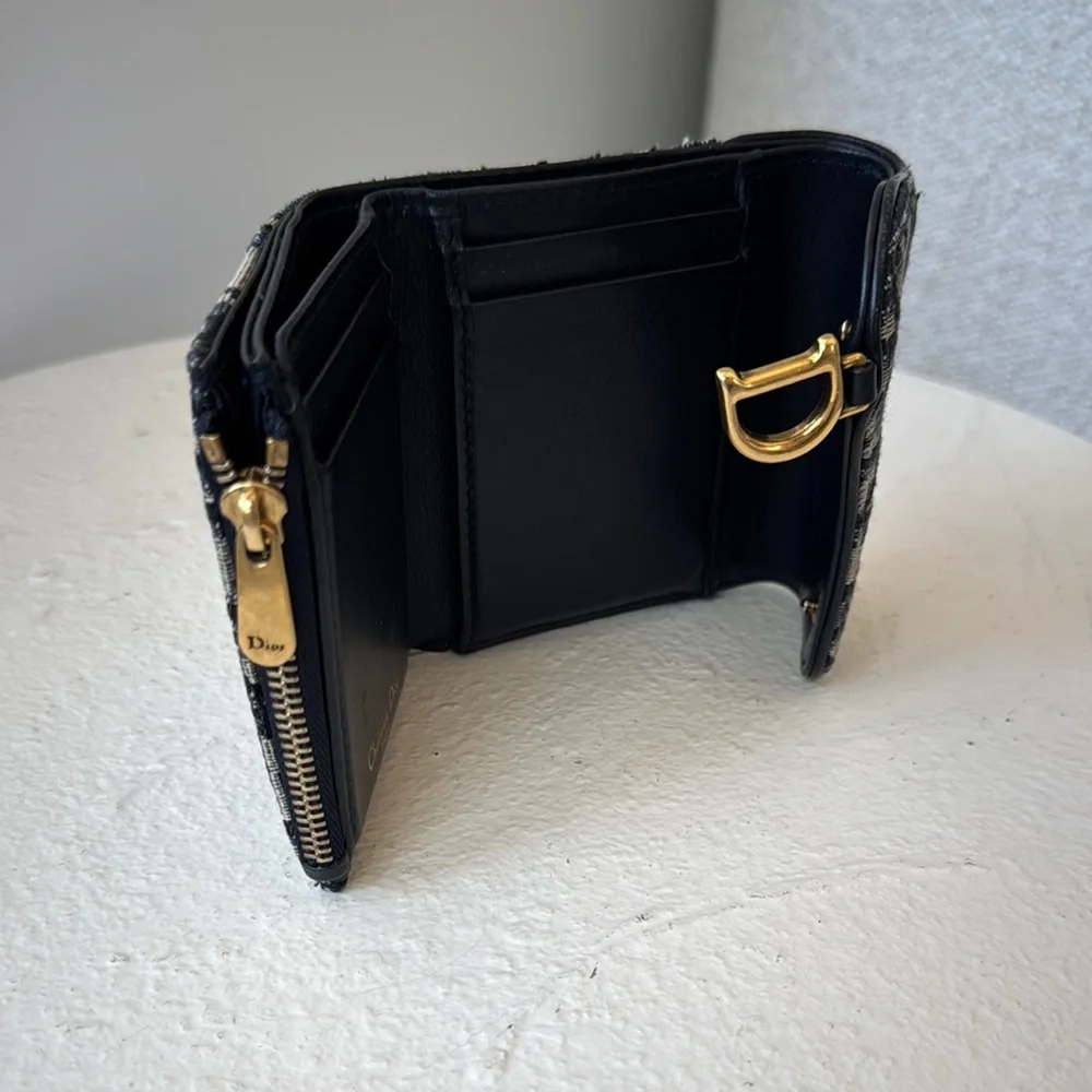 Dior Navy Saddle Monogram Wallet with Gold Detail